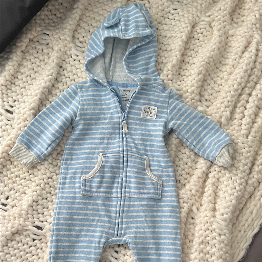 Carter's Light Blue Striped Footie